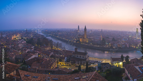 Ciy of Verona and Adige river aerial view, tourist destination in Veneto region of Italy