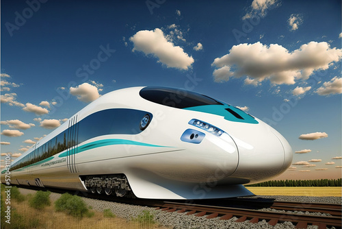 future of long-distance travel trains, concept of High-Speed Rail and Maglev Trains, created with Generative AI technology photo