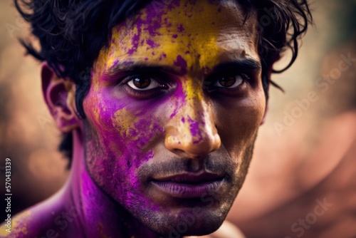 Indian man at Holi festival, generative Ai © Tony Tueni