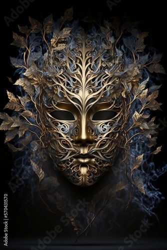 Gold and Blue Metal Leaf Mask