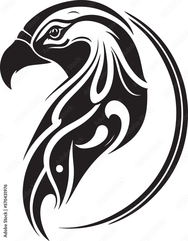 Fototapeta premium Parrot Head Logo with ornament. Line Art Illustration