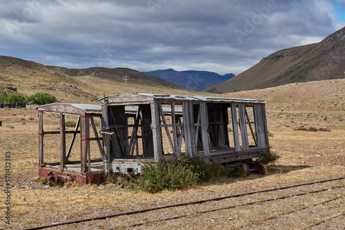 Old wrecked wooden wagon of the Patagonian Express Train 