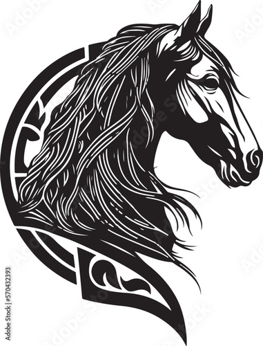 Vector silhouette of a horses head with ornament