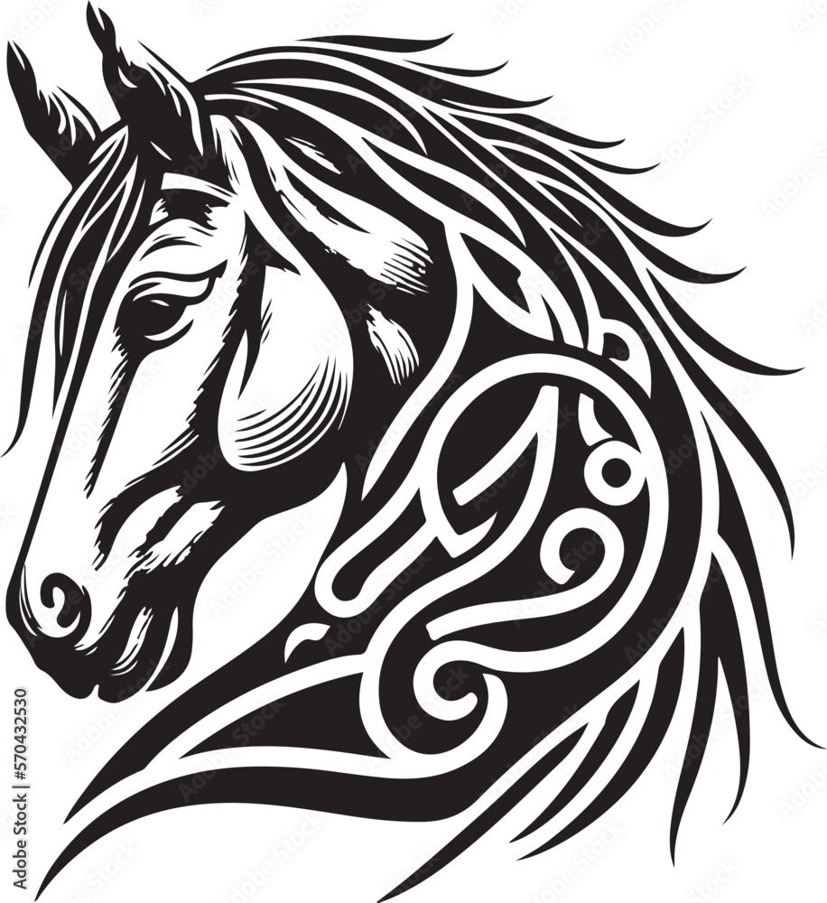 Lexica - Black and white, simple horse flash tattoo, white background, high  contrast.