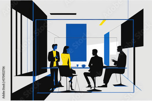 Generative AI tech illustration start-up business team meeting