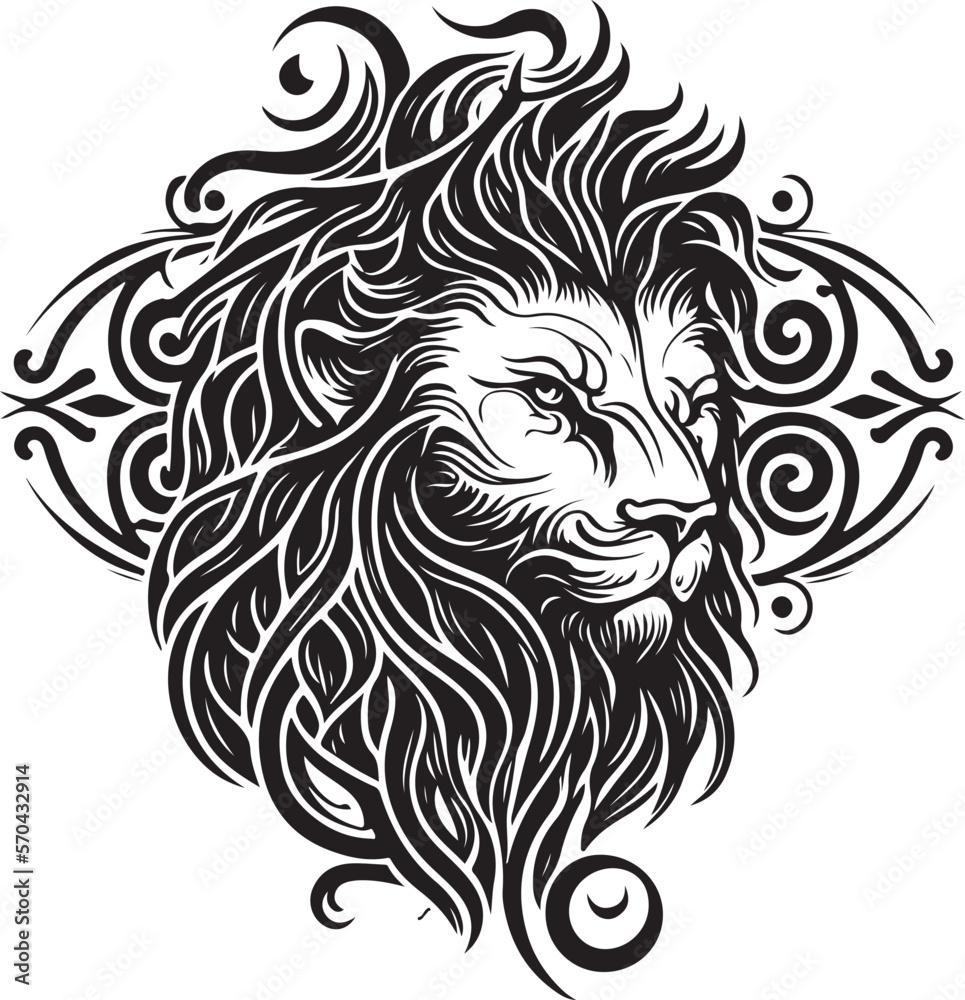 Lion ethnic graphic style with celtic ornaments. Vector illustration