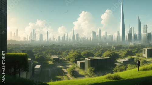 An overgrown green metropolis. People have left the city. Postapocalypse © Korney