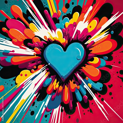 Canvas featuring a explosion of hearts in a burst of colors in paint, ai