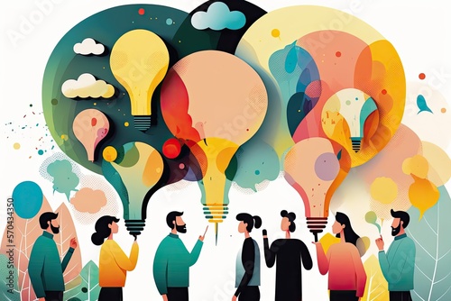 Open communication and free thoughts sharing person concept, business teamwork ideas, brain storming 