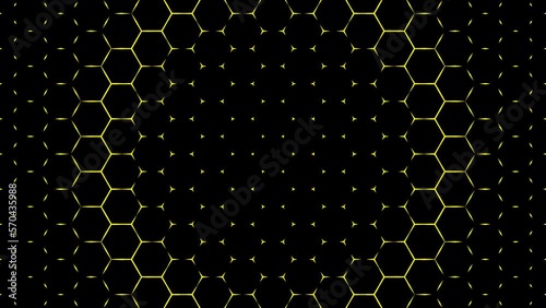 Golden Hexagon. This stock motion graphics video shows gold outlines of hexagons moving in many ways.