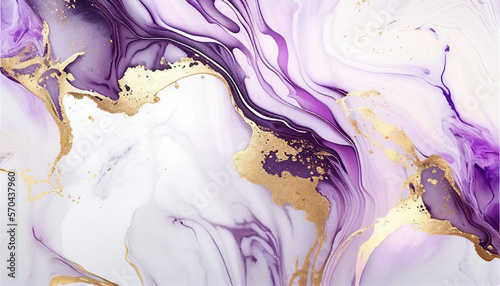 Luxury violet marble liquid texture with gold splashes