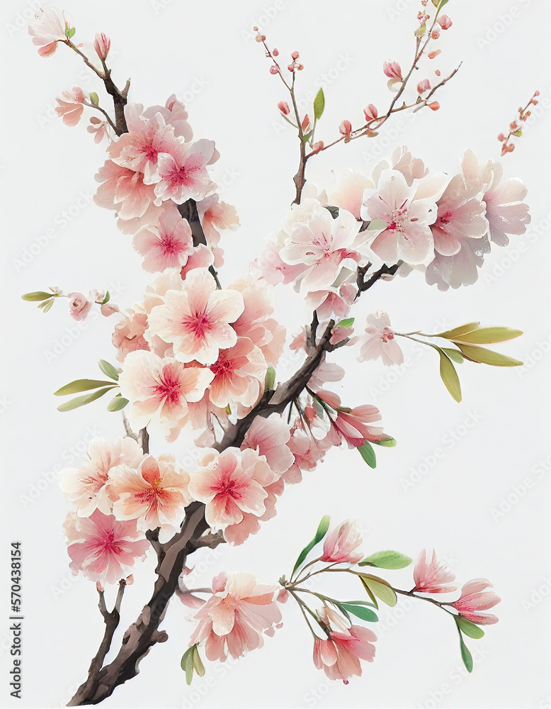 Beautiful Japanese Cherry Blossoms White Flower Illustration For Weddings, Cards, Logos, Backgrounds. Generative AI Beautiful Japanese Cherry Blossoms White Flower Illustration For Weddings, Cards, Logos, Backgrounds. Generative AI