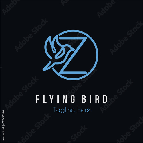 Initial Z Letter and Flying Blue Bird Restaurant, Cafe, Digital, Technology Business Logo Idea Template