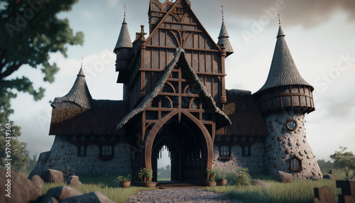 Wooden castle genarative AI photo