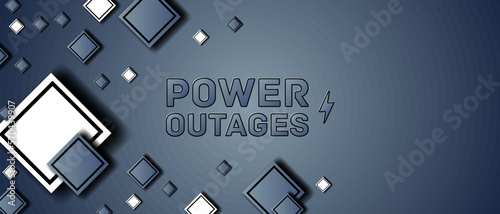 Power outage text on dark background, modern banner with squares and shadow. Vector illustration.