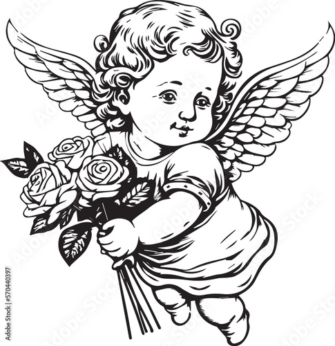 cute angel baby with roses
