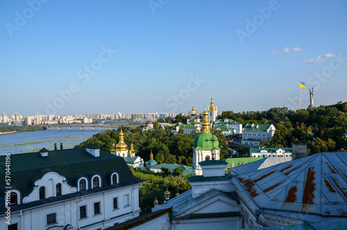 Panoramic view of the city of Kyiv and the Dnipro river from Pechersk Lavra Monastery of the Caves. Ukraine, Europe 