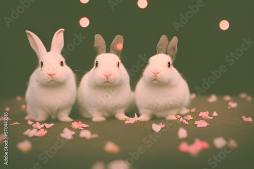 Easter bunnies in love, women's day, holiday card for March 8. generative ai © AndErsoN