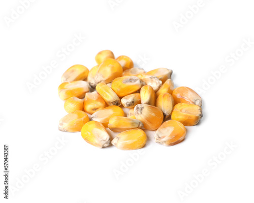 Pile of corn seeds on white background