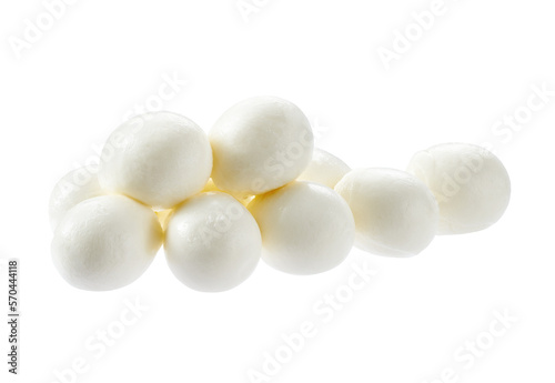 Heap of mini mozzarella cheese balls isolated on a white background.