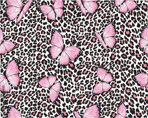 pink butterfly and leopard design seamless repeat fashion 