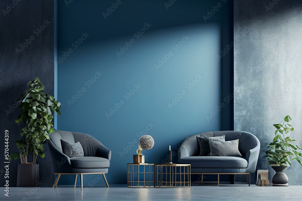 Modern cozy living room interior design in 3d rendering. watercolor ...