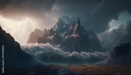 misty mountain landscape genarative AI photo