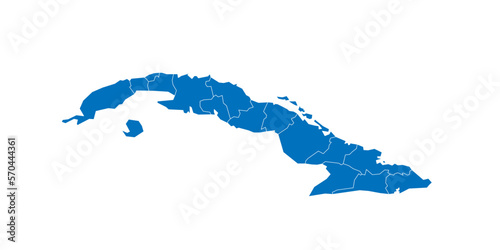 Cuba political map of administrative divisions - provinces. Solid blue blank vector map with white borders.