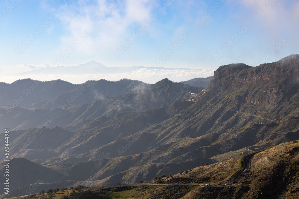 Winding through the mountains: Gran Canaria's scenic drive with Teide in view