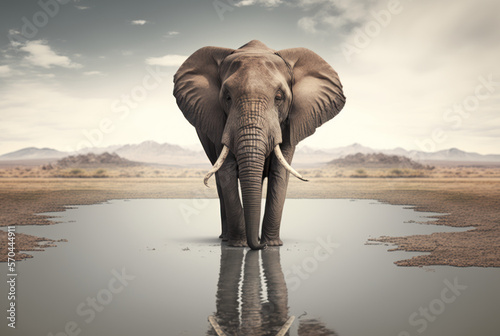 Elephant with copy space background. World wildlife day concept. Generative ai. © ant