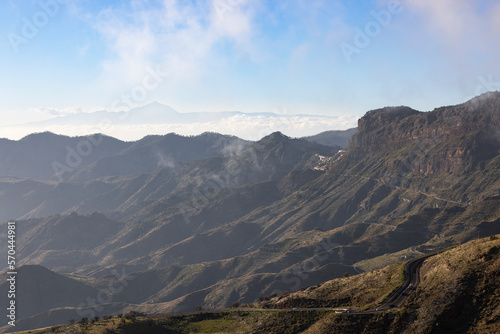Winding through the mountains: Gran Canaria's scenic drive with Teide in view