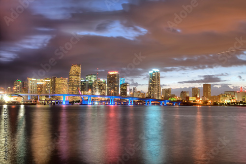 Miami Skyline At Dusk Along Biscayne Bay On A Calm Evening © Grindstone Media Grp
