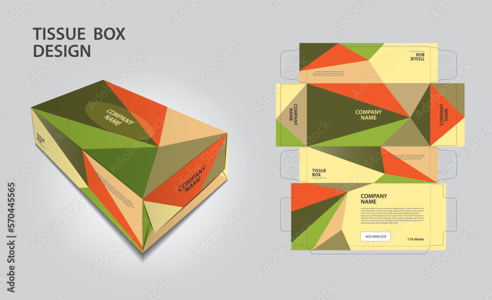 Tissue box packaging design on polygon background, box mockup, 3d box, Can be use place your