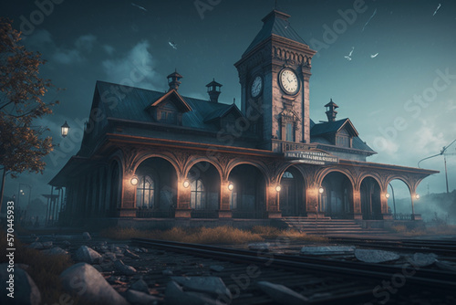 haunted train station genarative AI photo