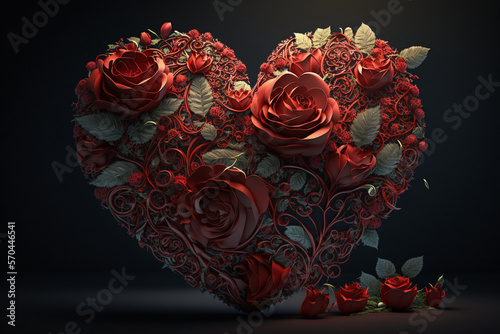 red roses heart genarative AI photo