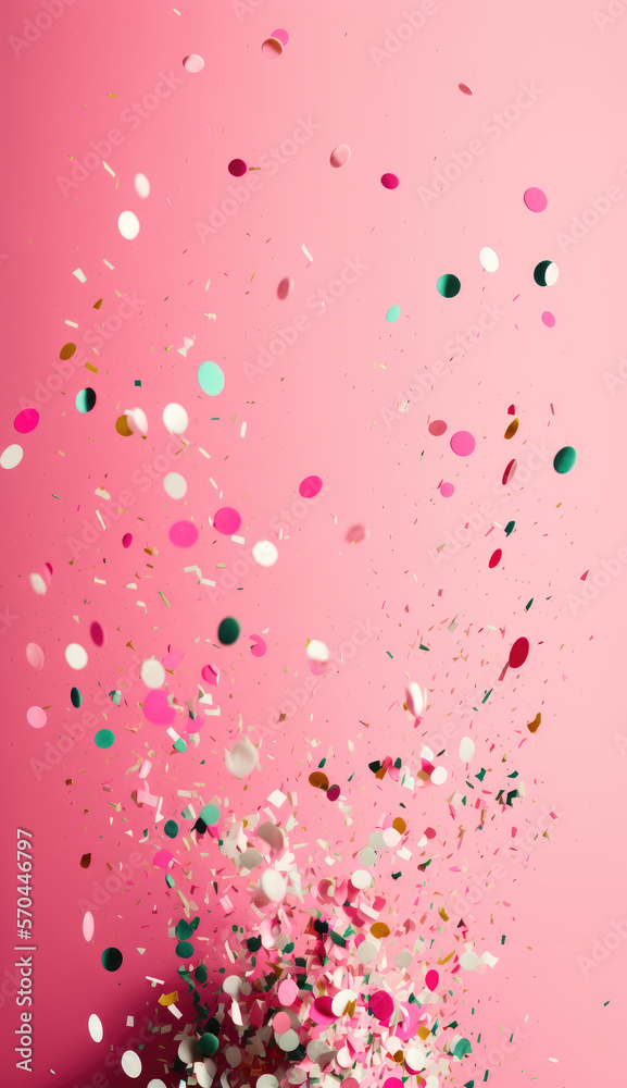 Naklejka premium Confetti Backdrops. Solid Pink Background. Genrative AI.