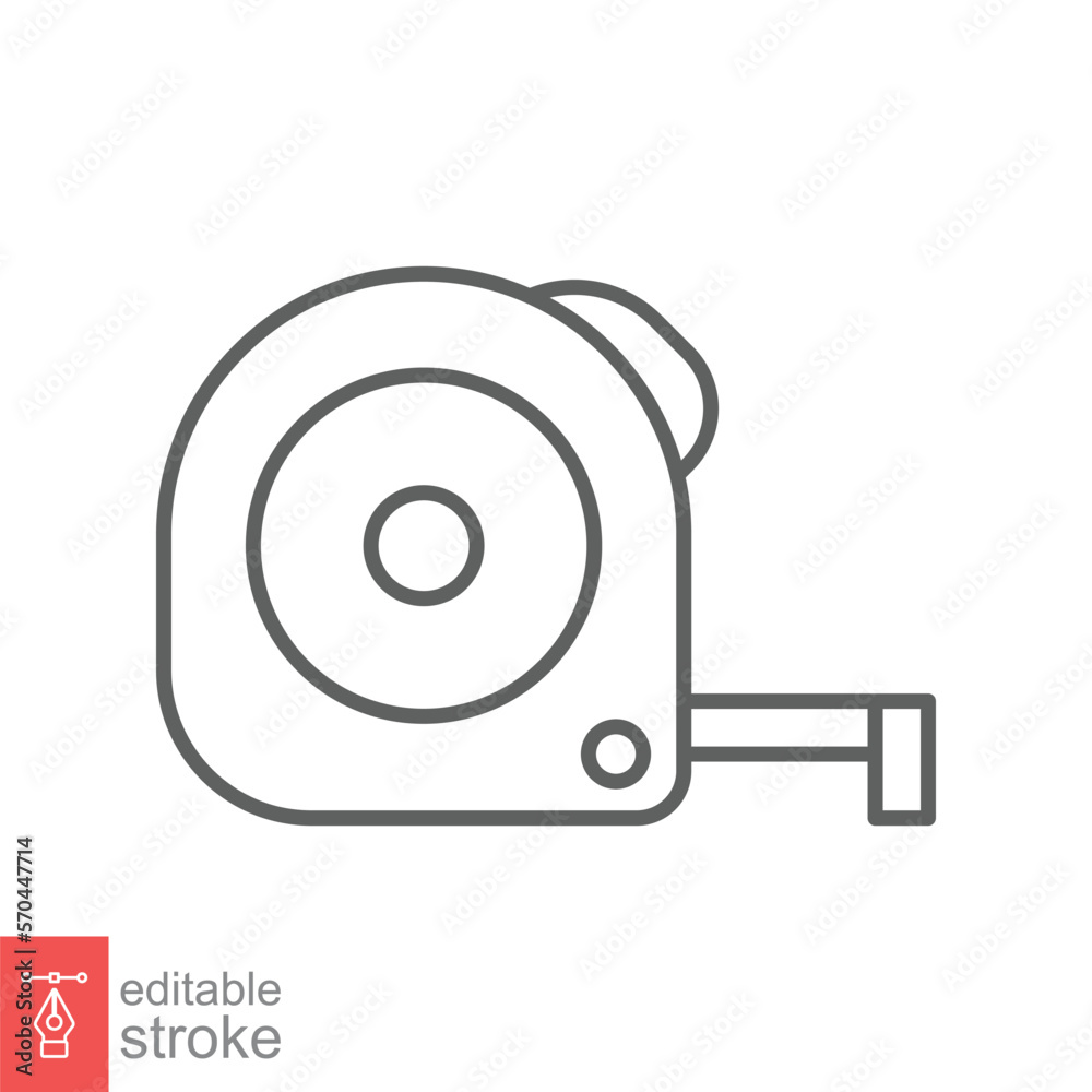 Measure tape line icon. Simple outline style. Meter, length, metric, size concept for app and web. Vector illustration isolated on white background. Editable stroke EPS 10. Measure tape line icon. Simple outline style. Meter, length, metric, size concept for app and web. Vector illustration isolated on white background. Editable stroke EPS 10.