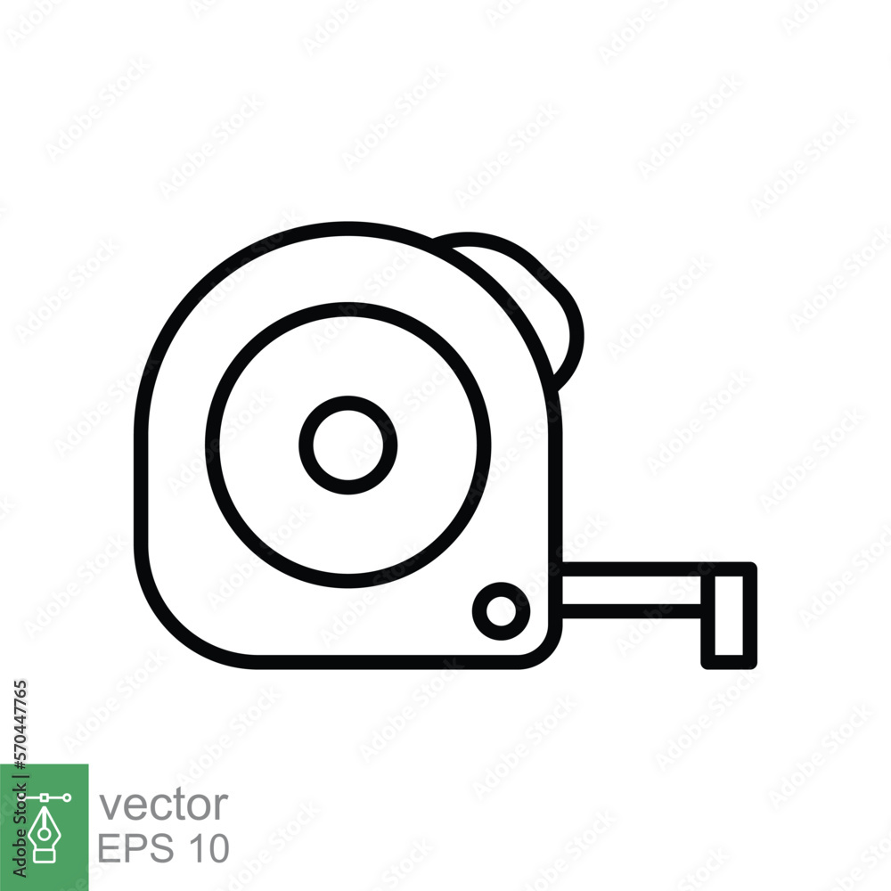 Measure tape line icon. Simple outline style. Meter, length, metric, size concept for app and web. Vector illustration isolated on white background. EPS 10. Measure tape line icon. Simple outline style. Meter, length, metric, size concept for app and web. Vector illustration isolated on white background. EPS 10.