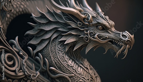 Obraz na płótnie Detailed silver metal dragon head