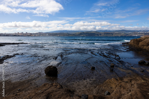 Las Palomas Panorama: A Rocky Beach View With Hilld on thr right