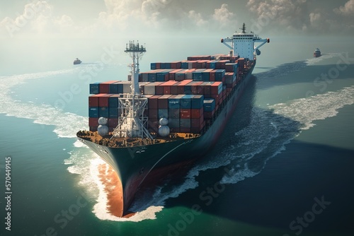 Container cargo ships navigate the open sea full of merchandise.Ai generate.