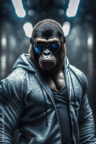 Cool monkey gorilla Gangsta rapper in sunglasses.sketch art for artist creativity and inspiration. generative AI 