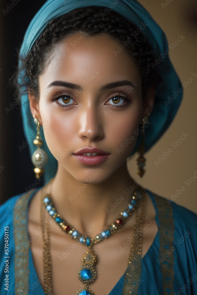 young middle eastern woman wearing a headscarf. Generative AI