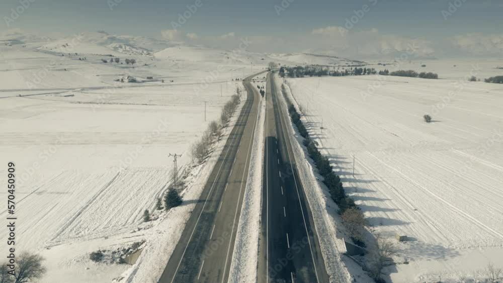 Aerial view of the highway in mountains in winter, Turkey Aerial view of the highway in mountains in winter, Turkey
