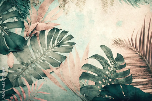 Tropics on the texture on a watercolor background, vintage style in pastel colors, photo wallpaper, christmas, tree, decoration, pine, branch, xmas, nature, leaf, holiday, fir, vintage, celebration,