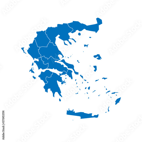 Greece political map of administrative divisions - decentralized administrations and autonomous monastic state of Mount Athos. Solid blue blank vector map with white borders.