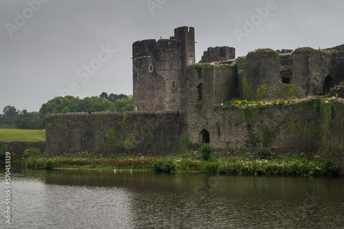 Caerphilly fortress in cloudy sky  Wales