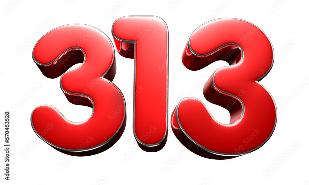 Number 313 red 3D illustration. Advertising signs. Product design. Product sales. Number 313 red 3D illustration. Advertising signs. Product design. Product sales.