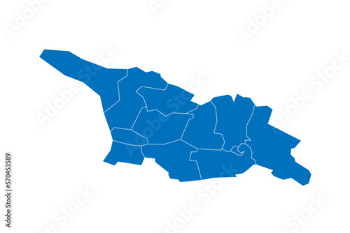 Georgia political map of administrative divisions - regions and autonomous republics of Abkhasia and Adjara. Solid blue blank vector map with white borders.