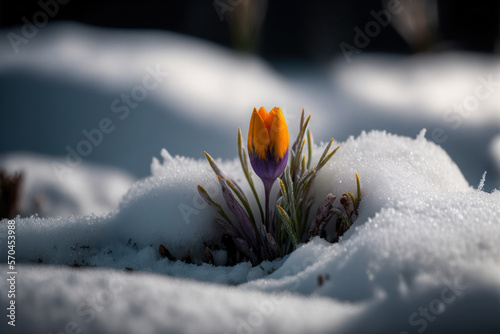 crocus growing through the snow, Generative AI